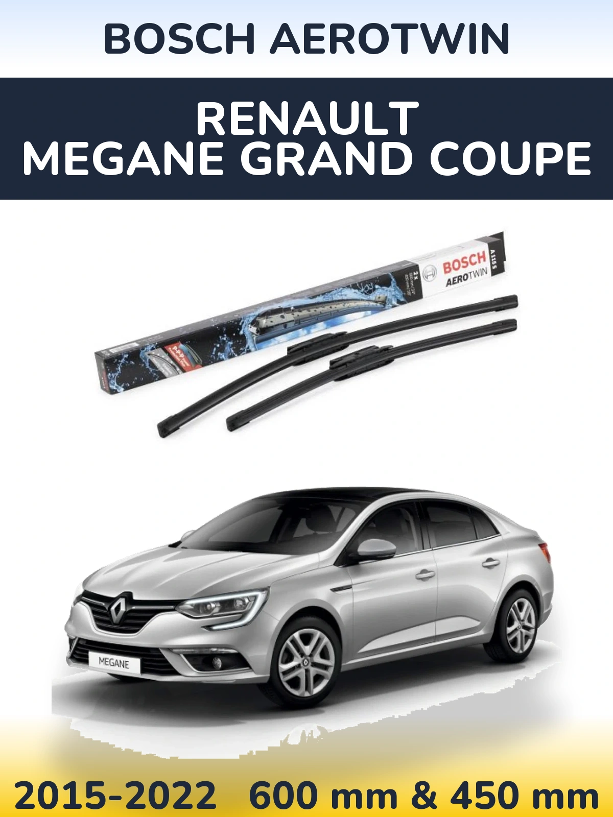 Komplet przednich wycieraczek BOSCH AeroTwin 600 & 450 mm do Renault Megane Grand Coupe 2015-2022