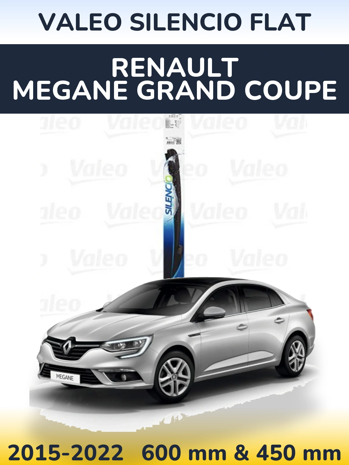 Front wiper blade set Valeo Silencio Flat 600 & 450 mm for Renault Megane Grand Coupe 2015-2022