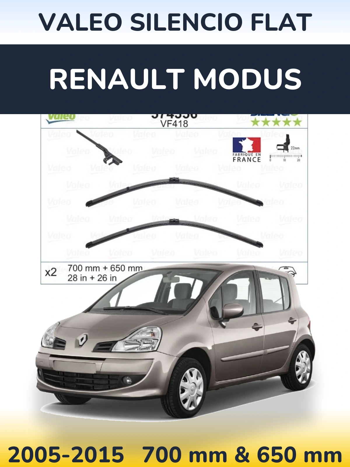 Komplet przednich wycieraczek Valeo Silencio Flat 700 & 650 mm do Renault Modus 2005-2015