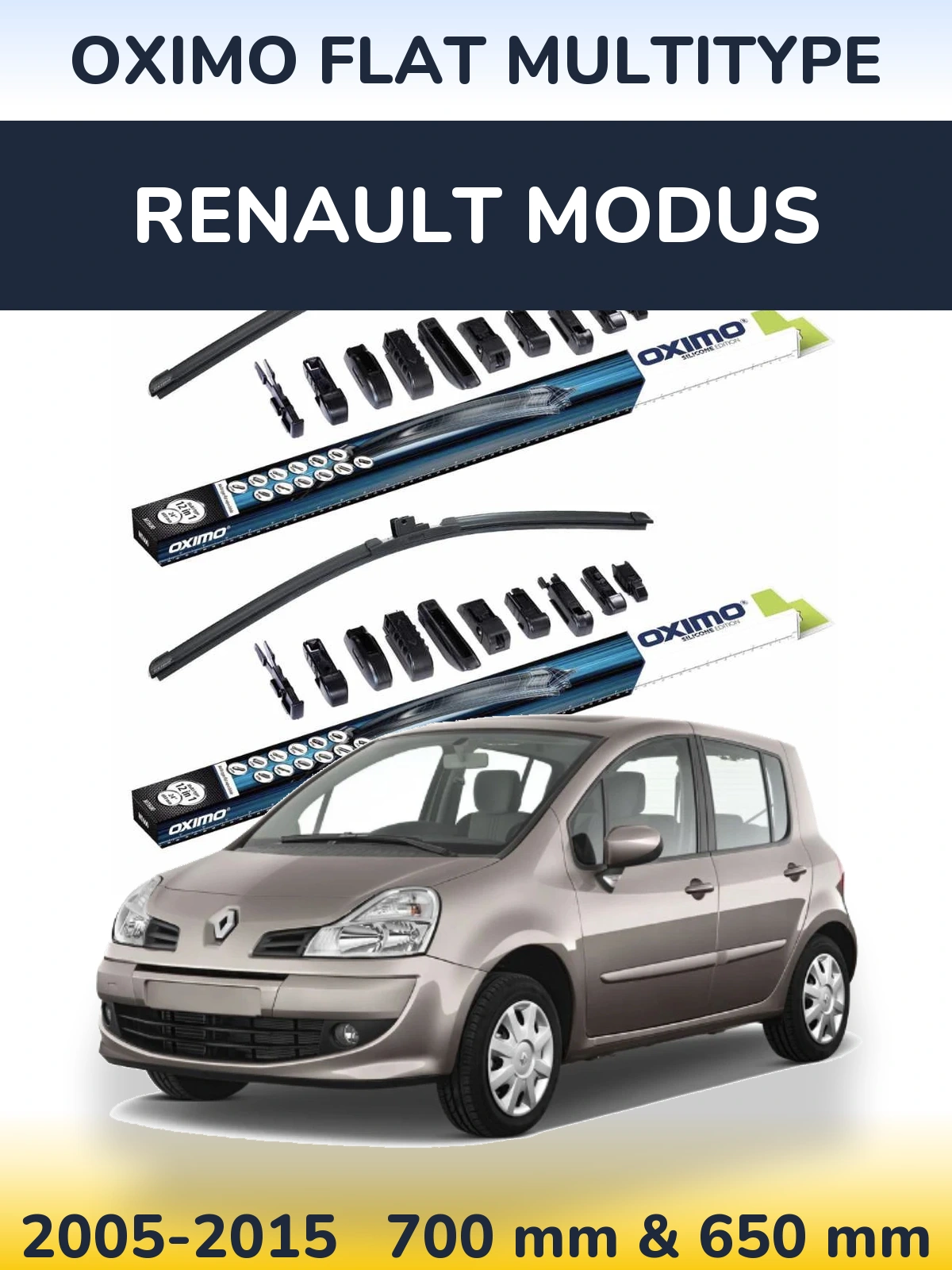 Front wiper blade set Oximo Flat MultiTypee 700 & 650 mm for Renault Modus 2005-2015