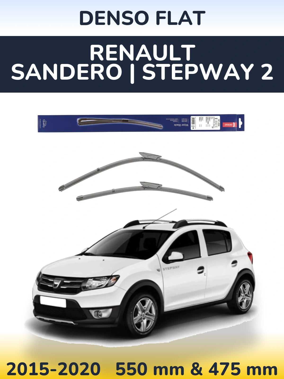 Комплект передних дворников Denso Flat 550 & 475 мм для Renault Sandero | Stepway 2 2015-2020