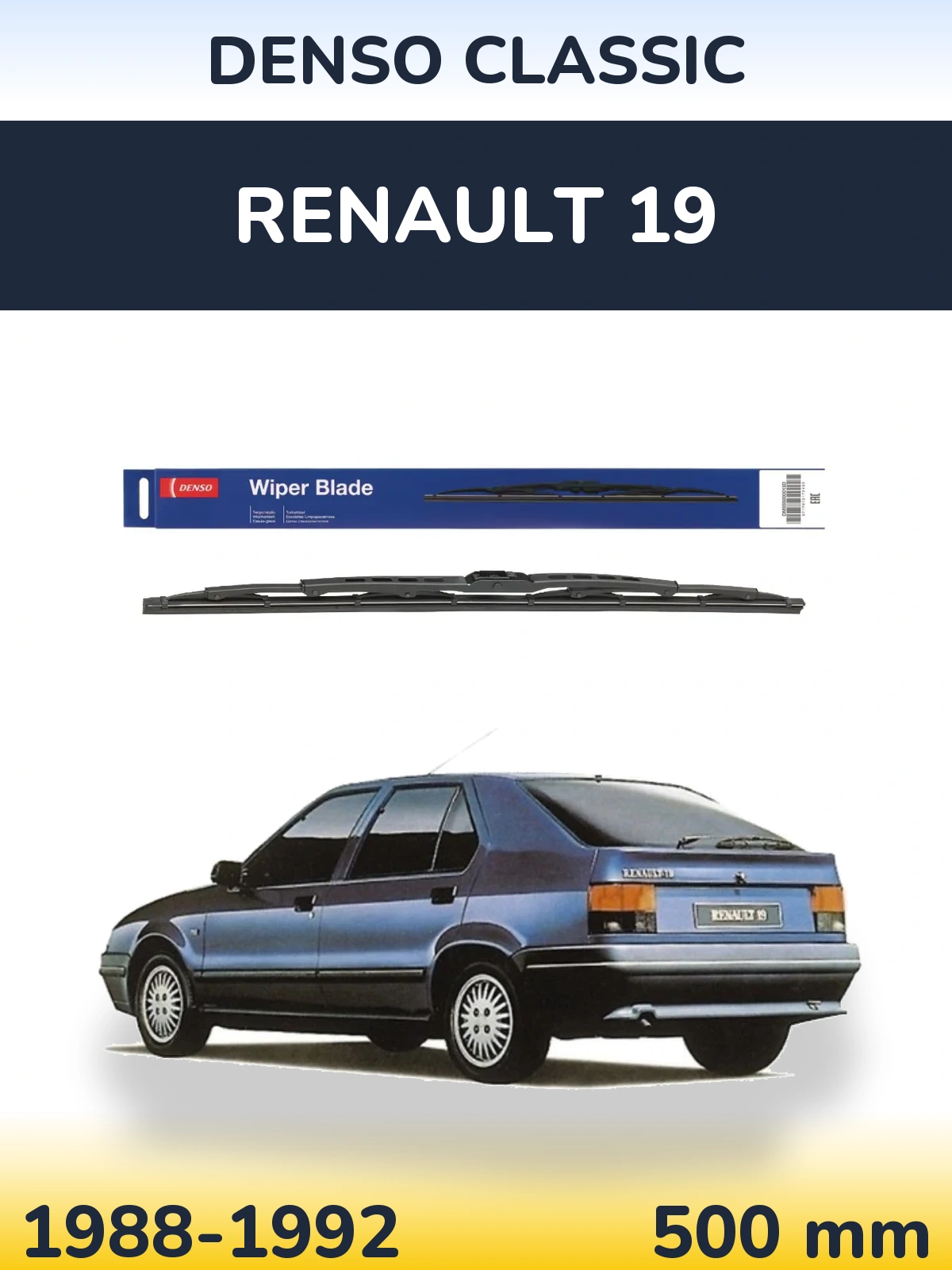 Rear wiper blade Denso Classic 500 mm for Renault 19 1988-1992