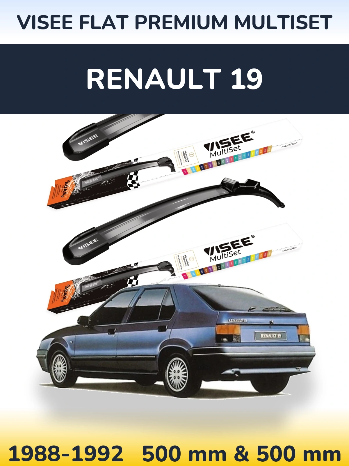 Komplet przednich wycieraczek VISEE FLAT PREMIUM MultiSet 500 & 500 mm do Renault 19 1988-1992