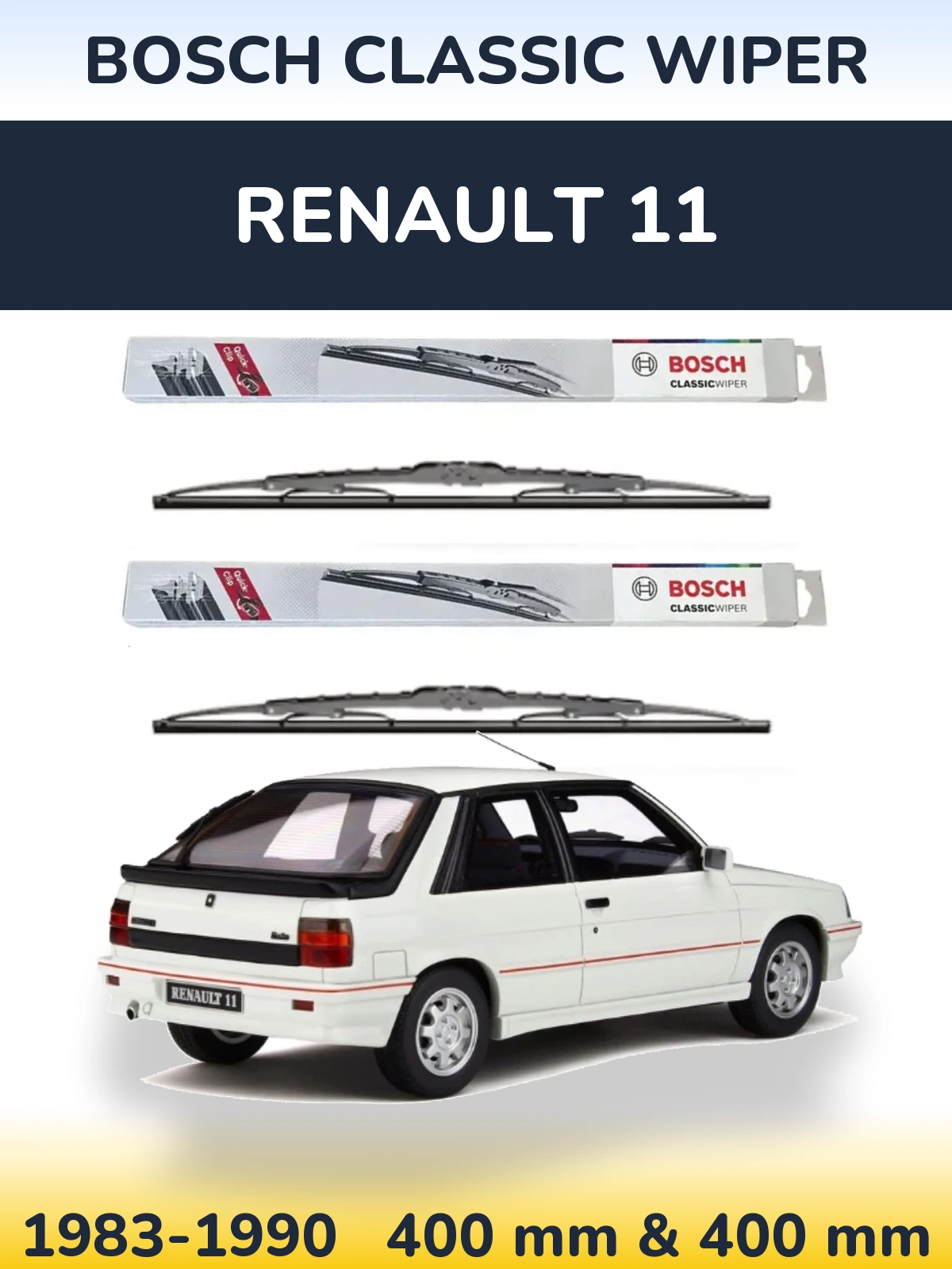 Комплект передніх щіток BOSCH Classic Wiper 400 & 400 мм для Renault 11 1983-1990