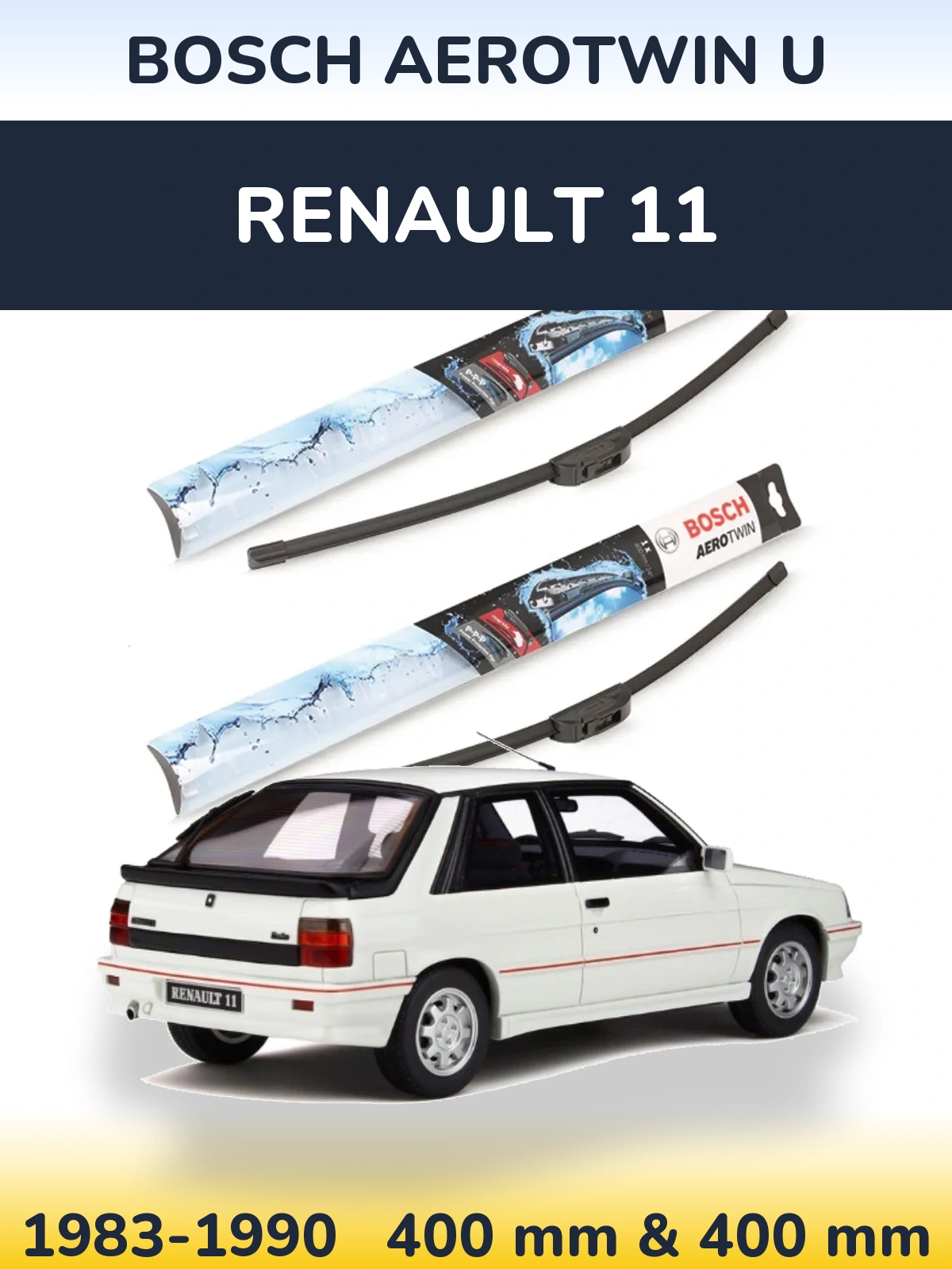 Комплект передних дворников BOSCH AeroTwin U 400 & 400 мм для Renault 11 1983-1990