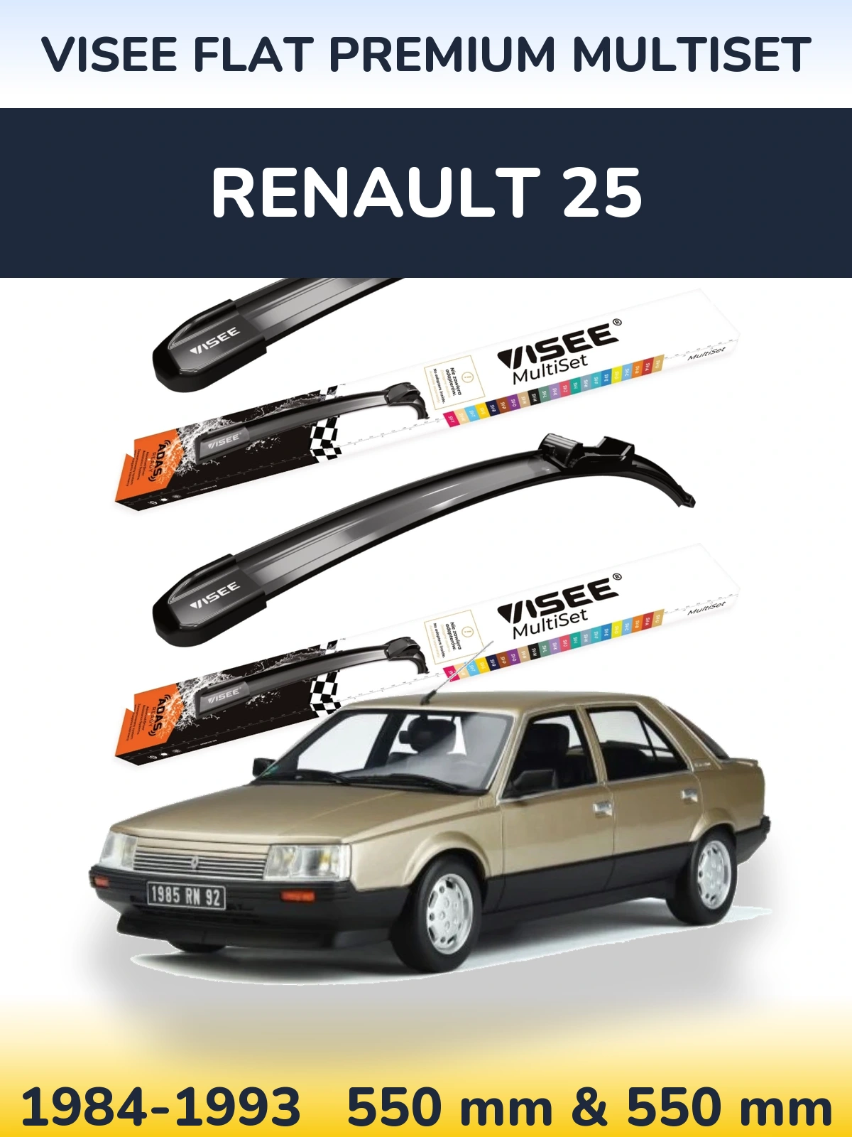 Komplet przednich wycieraczek VISEE FLAT PREMIUM MultiSet 550 & 550 mm do Renault 25 1984-1993