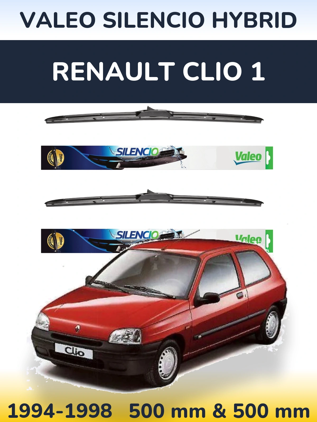 Комплект передніх щіток Valeo Silencio Hybrid 500 & 500 мм для Renault Clio 1 1994-1998