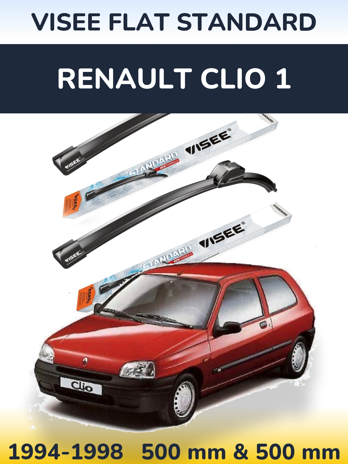 Комплект передніх щіток VISEE FLAT STANDARD 500 & 500 мм для Renault Clio 1 1994-1998