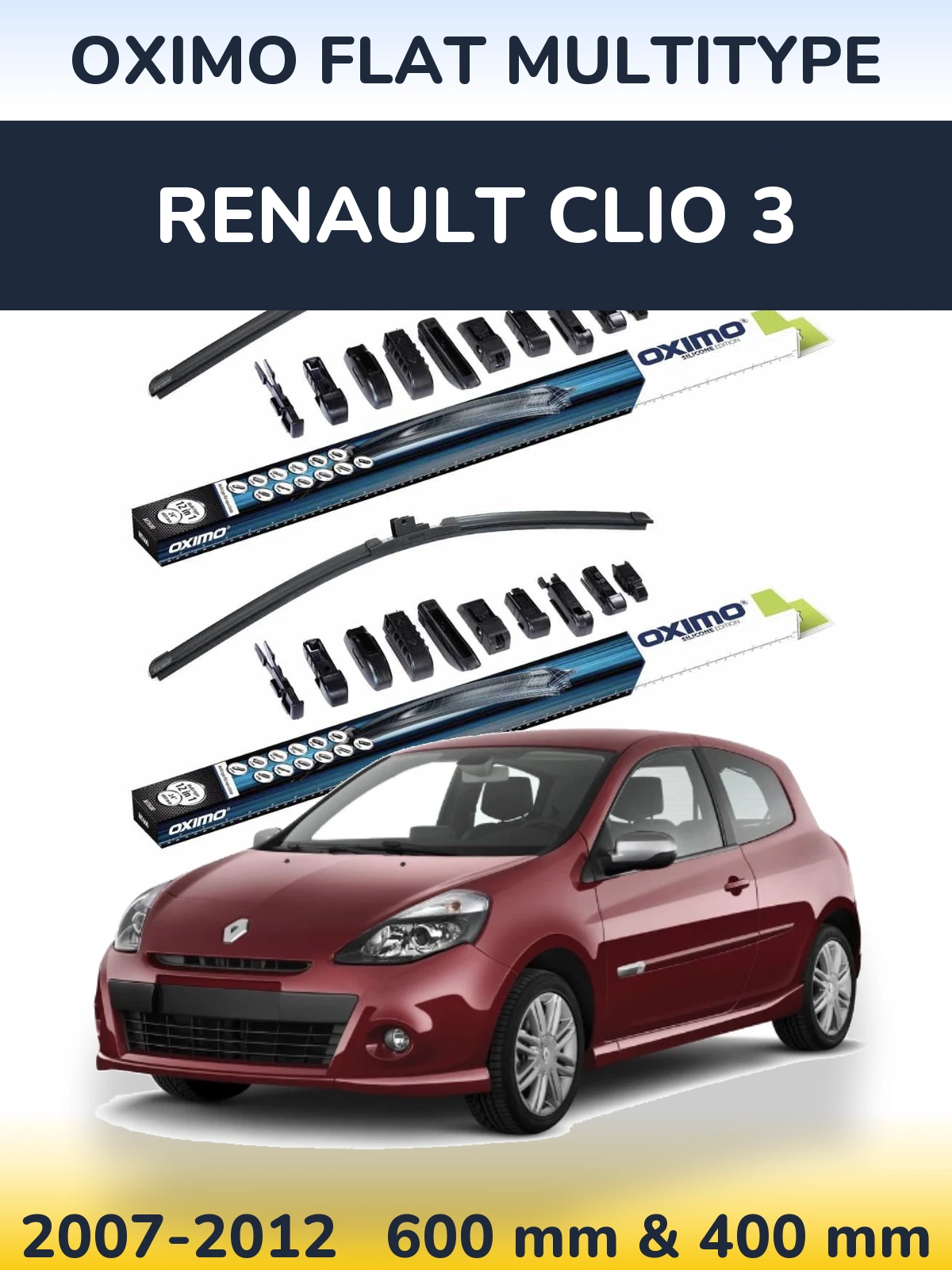 Комплект передних дворников Oximo Flat MultiТипe 600 & 400 мм для Renault Clio 3 2007-2012