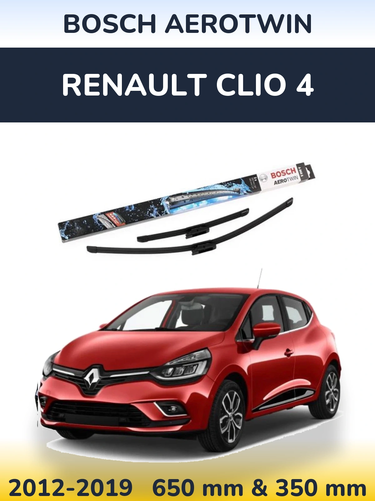 Комплект передніх щіток BOSCH AeroTwin 650 & 350 мм для Renault Clio 4 2012-2019