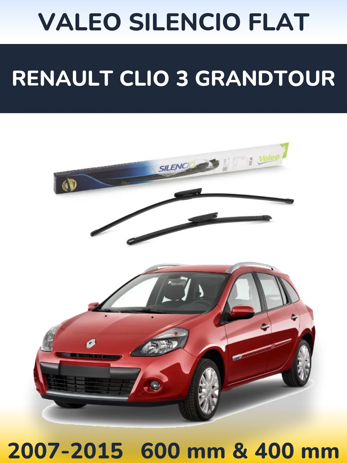 Комплект передних дворников Valeo Silencio Flat 600 & 400 мм для Renault Clio 3 Grandtour 2007-2015