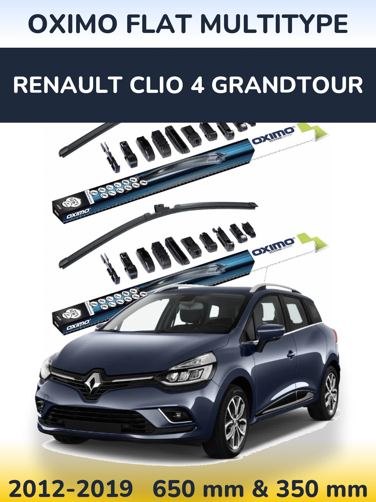 Комплект передніх щіток Oximo Flat MultiТипe 650 & 350 мм для Renault Clio 4 Grandtour 2012-2019