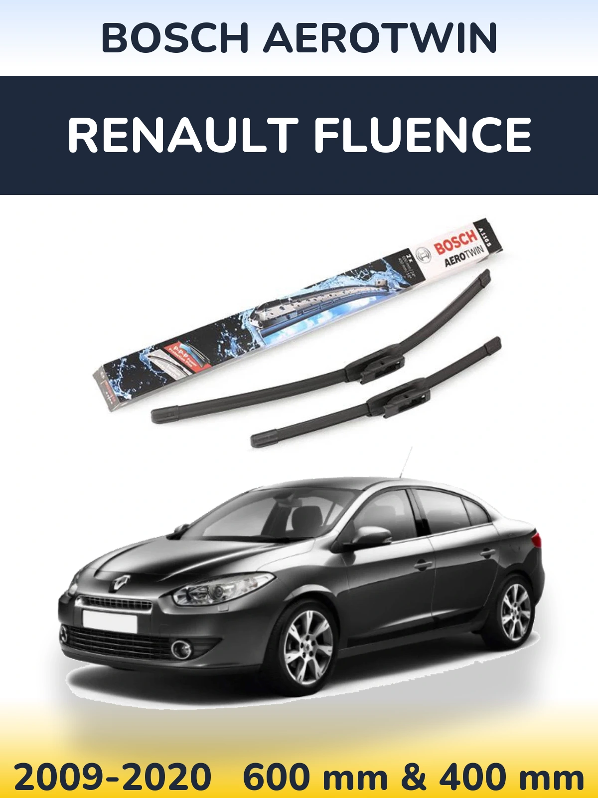 Komplet przednich wycieraczek BOSCH AeroTwin 600 & 400 mm do Renault Fluence 2009-2020