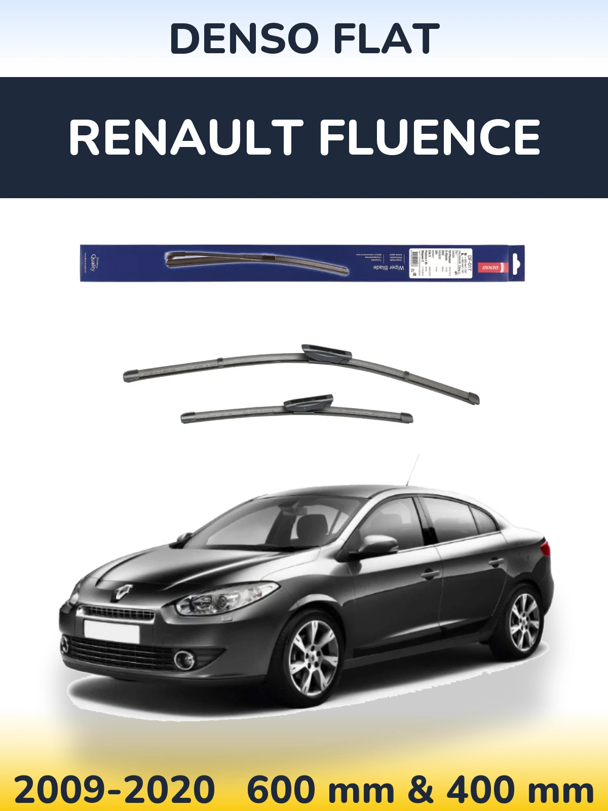 Front wiper blade set Denso Flat 600 & 400 mm for Renault Fluence 2009-2020