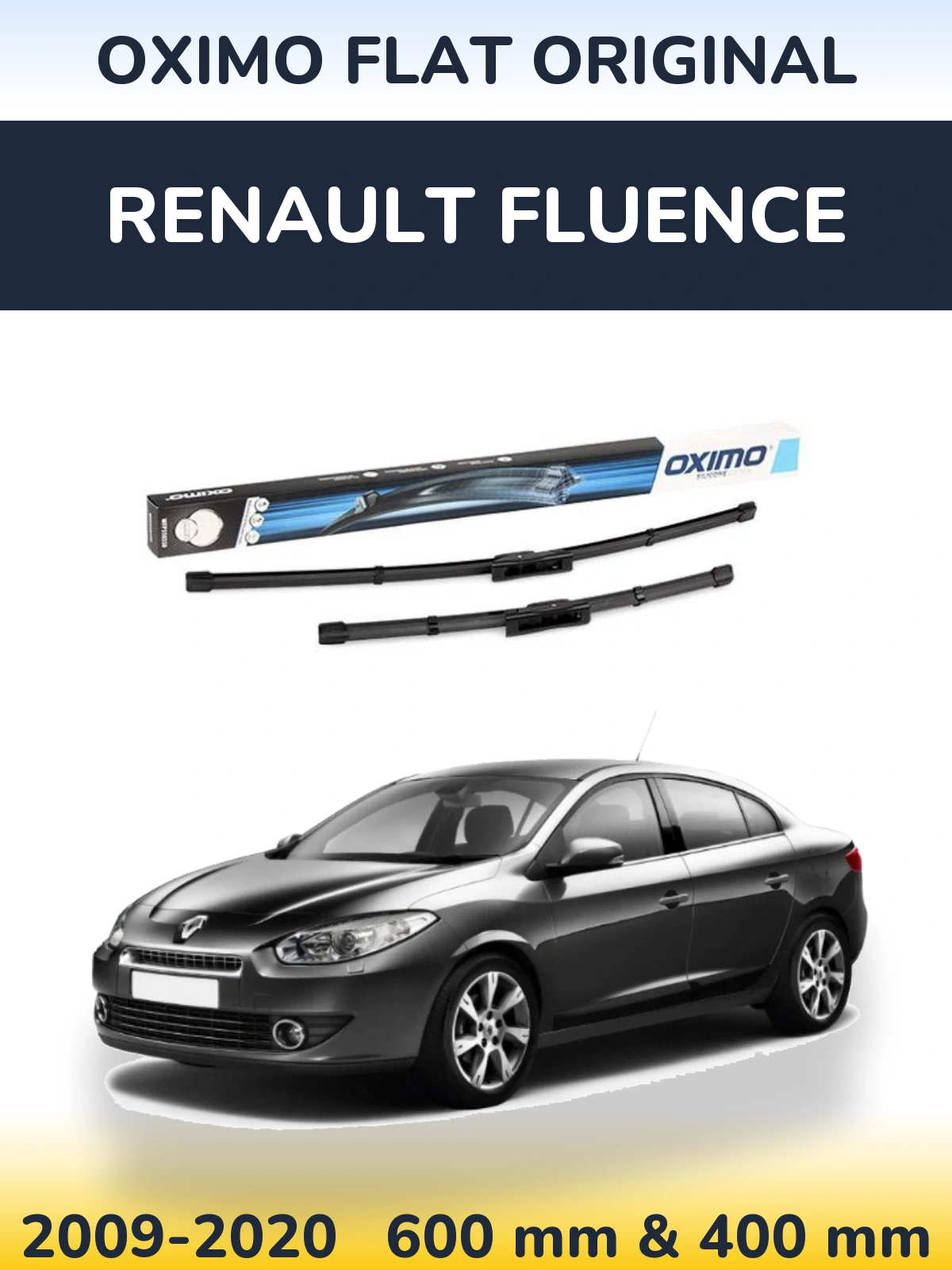 Front wiper blade set Oximo Flat Original 600 & 400 mm for Renault Fluence 2009-2020