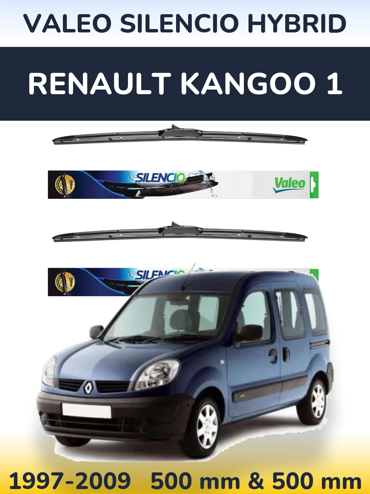 Комплект передних дворников Valeo Silencio Hybrid 500 & 500 мм для Renault Kangoo 1 1997-2009