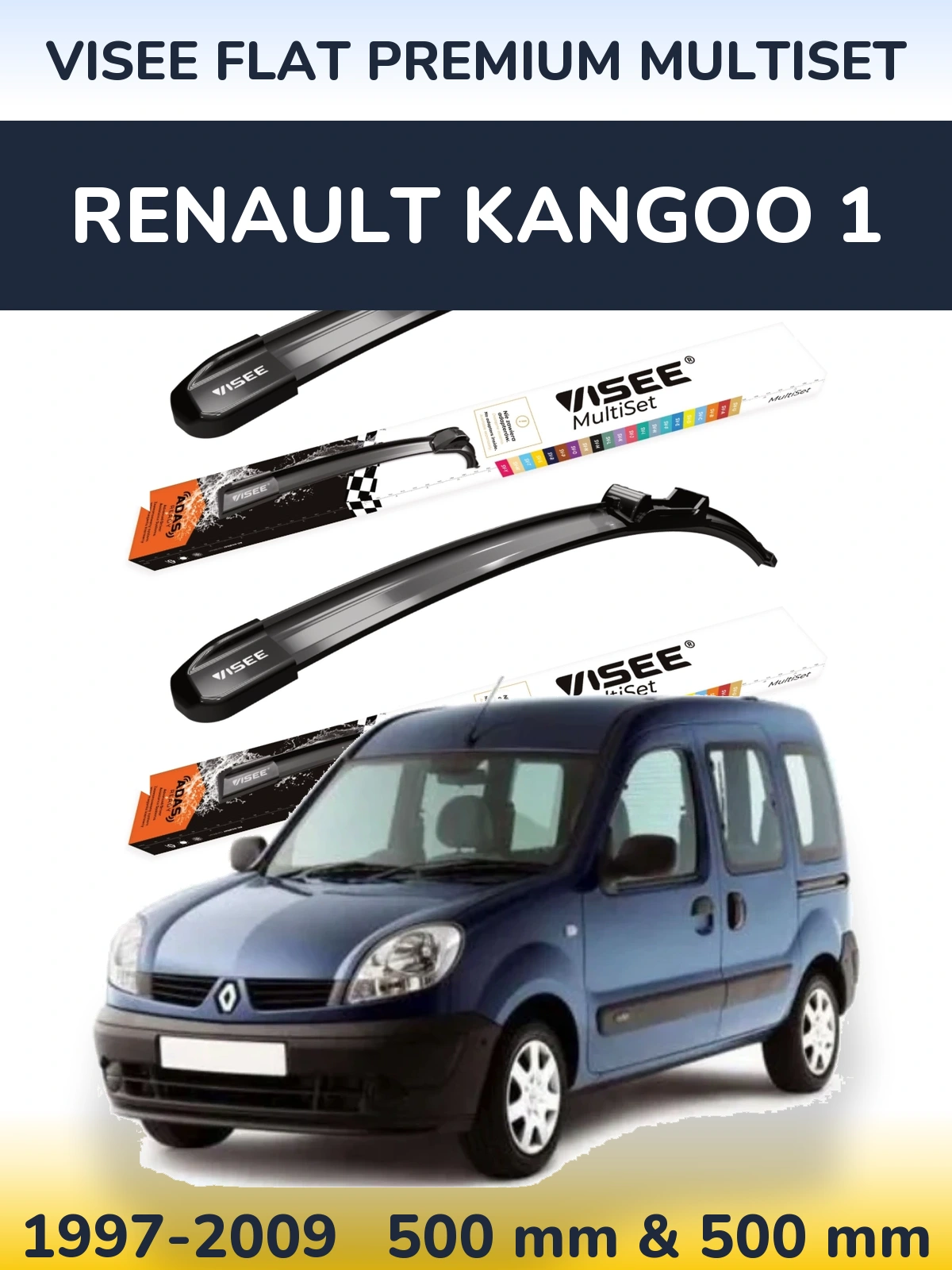 Front wiper blade set VISEE FLAT PREMIUM MultiSet 500 & 500 mm for Renault Kangoo 1 1997-2009