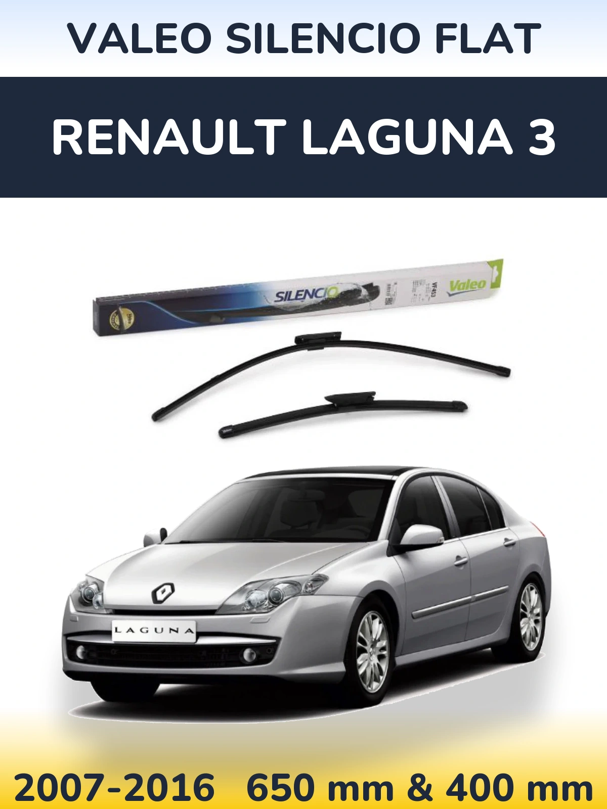 Front wiper blade set Valeo Silencio Flat 650 & 400 mm for Renault Laguna 3 2007-2016