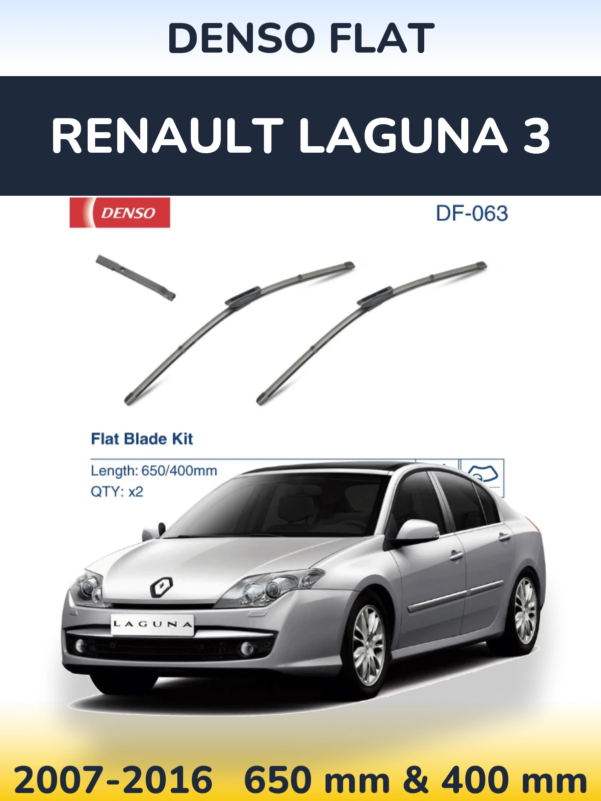 Front wiper blade set Denso Flat 650 & 400 mm for Renault Laguna 3 2007-2016