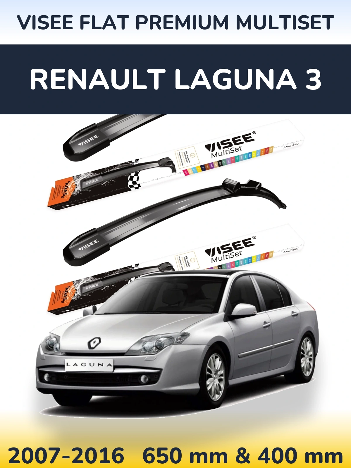 Front wiper blade set VISEE FLAT PREMIUM MultiSet 650 & 400 mm for Renault Laguna 3 2007-2016