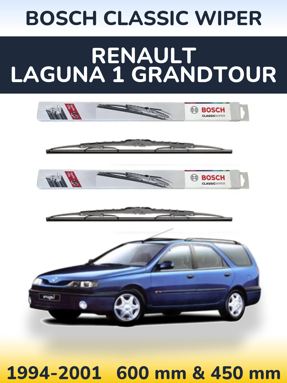 Комплект передних дворников BOSCH Classic Wiper 600 & 450 мм для Renault Laguna 1 Grandtour 1994-2001
