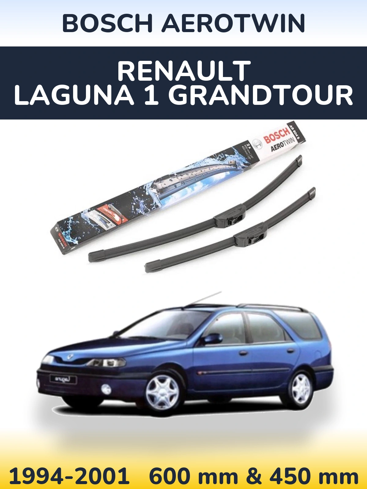 Комплект передних дворников BOSCH AeroTwin 600 & 450 мм для Renault Laguna 1 Grandtour 1994-2001