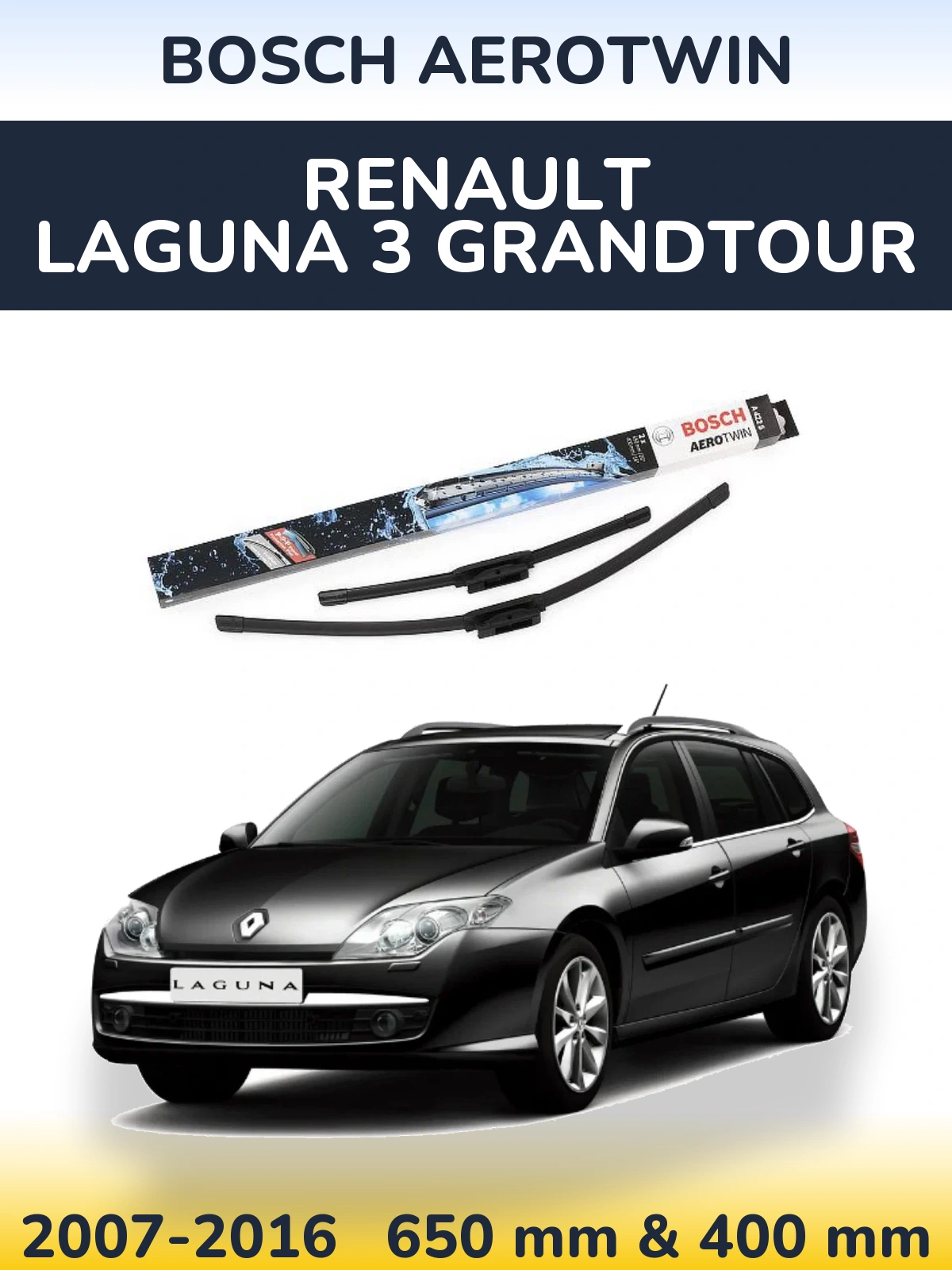 Комплект передних дворников BOSCH AeroTwin 650 & 400 мм для Renault Laguna 3 Grandtour 2007-2016