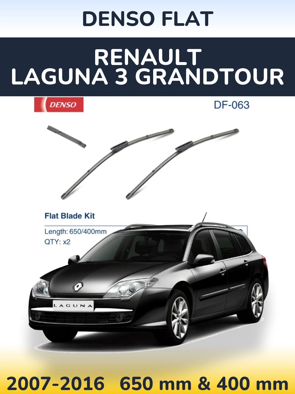 Комплект передних дворников Denso Flat 650 & 400 мм для Renault Laguna 3 Grandtour 2007-2016