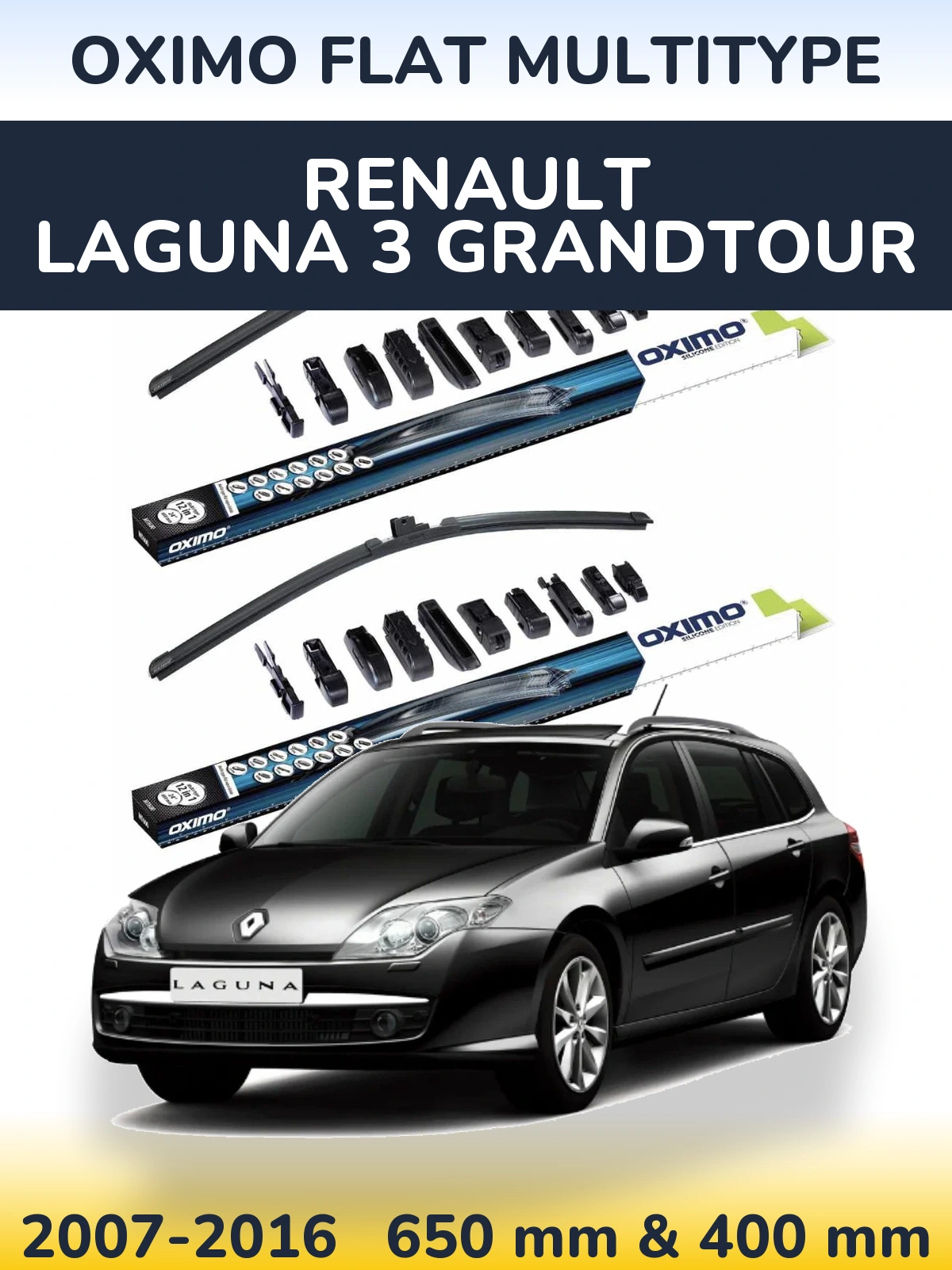 Комплект передних дворников Oximo Flat MultiТипe 650 & 400 мм для Renault Laguna 3 Grandtour 2007-2016