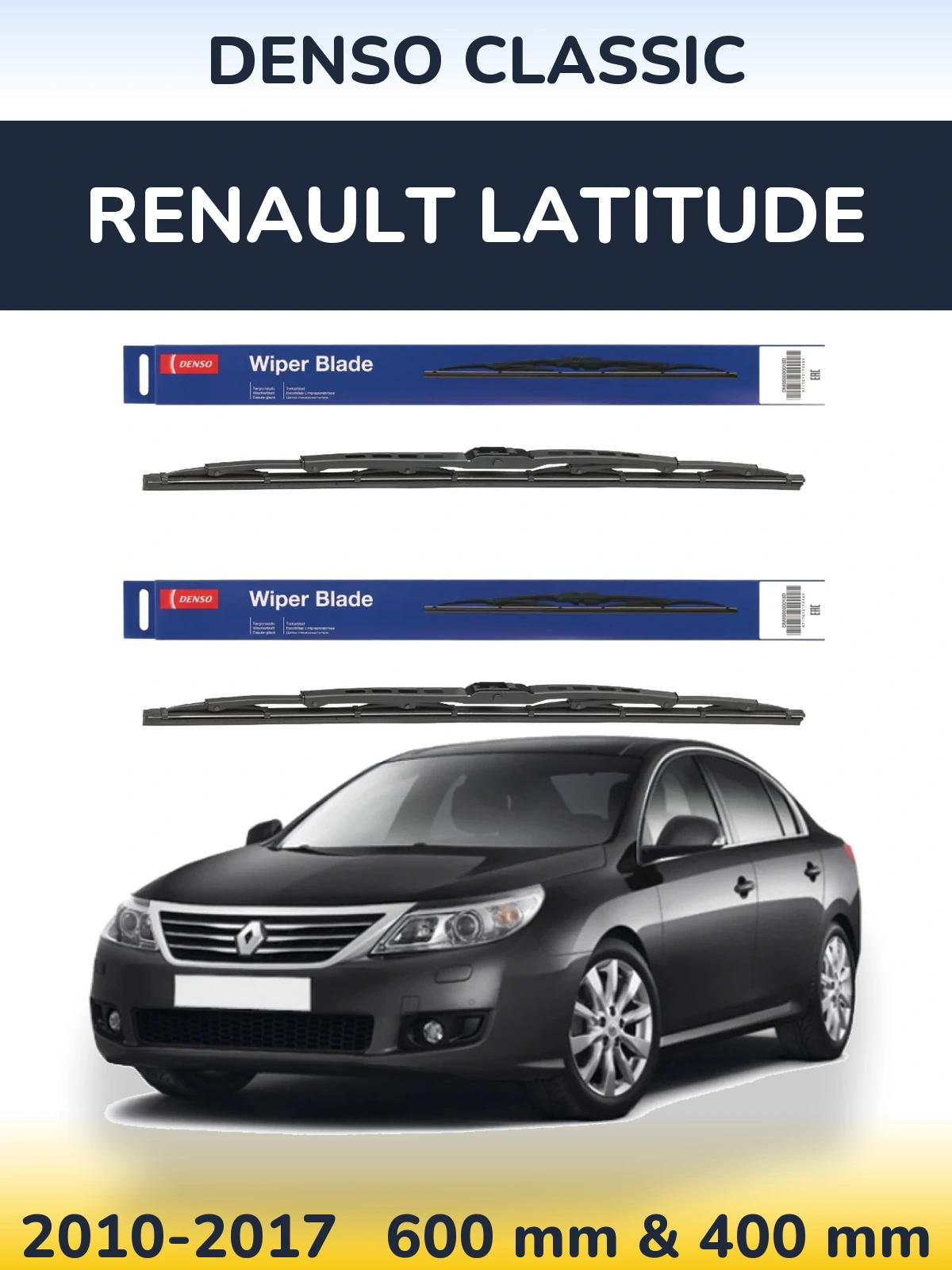 Front wiper blade set Denso Classic 600 & 400 mm for Renault Latitude 2010-2017