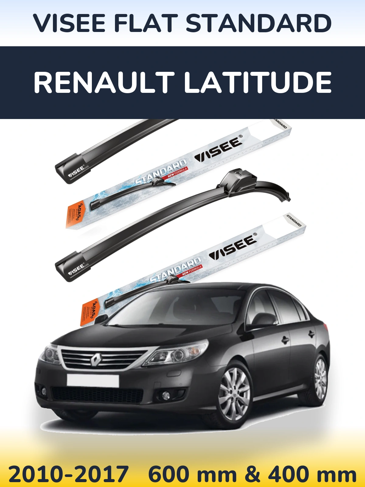 Komplet przednich wycieraczek VISEE FLAT STANDARD 600 & 400 mm do Renault Latitude 2010-2017