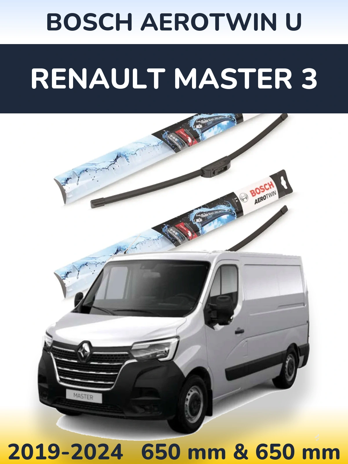 Комплект передних дворников BOSCH AeroTwin U 650 & 650 мм для Renault Master 3 2019-2024