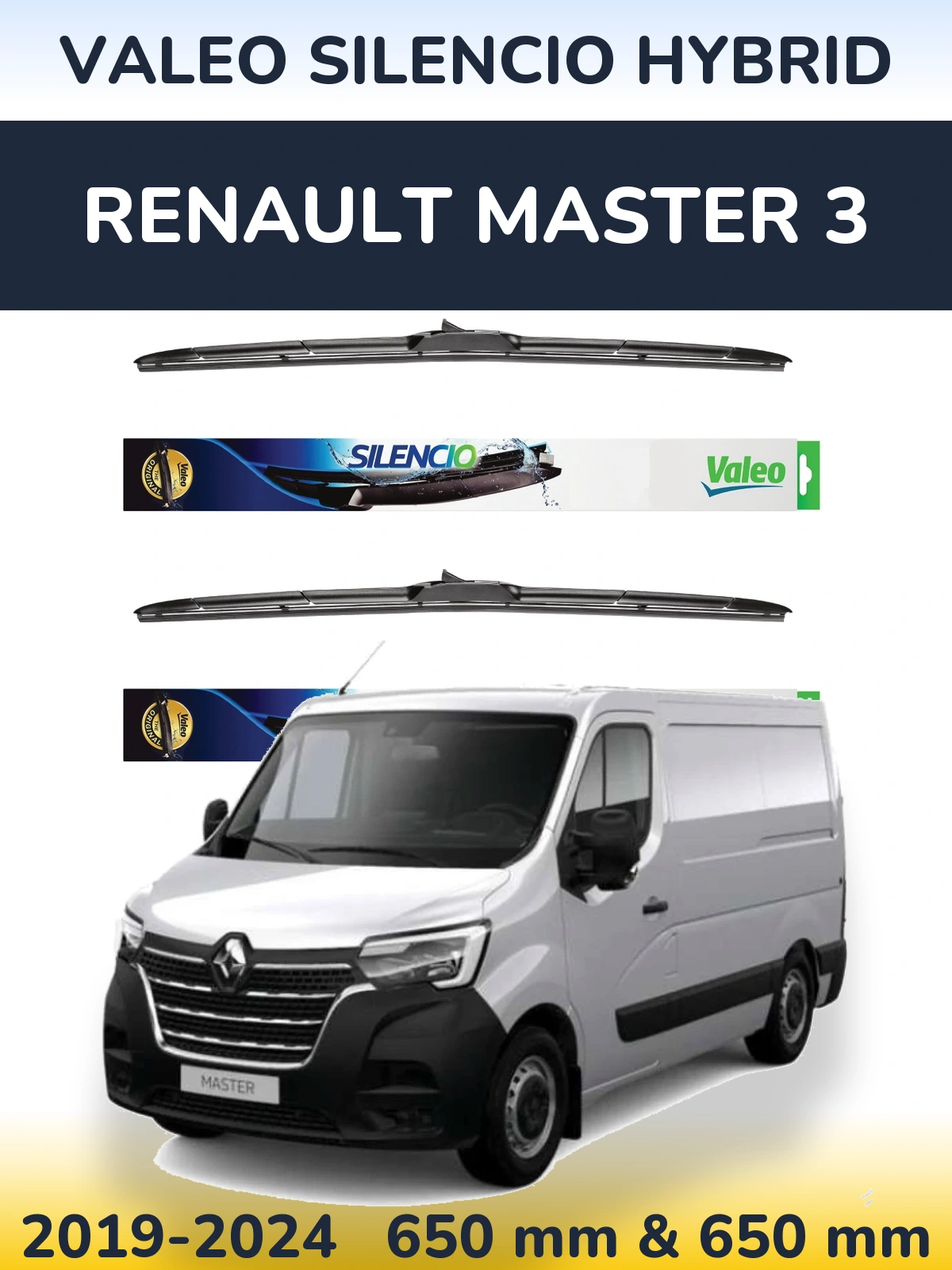 Front wiper blade set Valeo Silencio Hybrid 650 & 650 mm for Renault Master 3 2019-2024