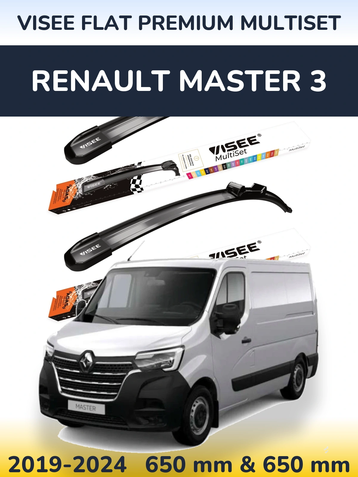 Komplet przednich wycieraczek VISEE FLAT PREMIUM MultiSet 650 & 650 mm do Renault Master 3 2019-2024