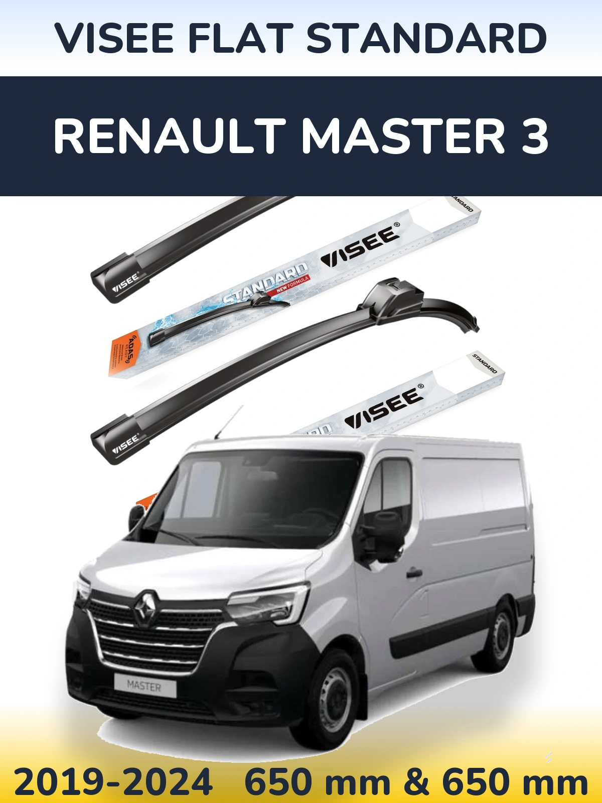 Front wiper blade set VISEE FLAT STANDARD 650 & 650 mm for Renault Master 3 2019-2024