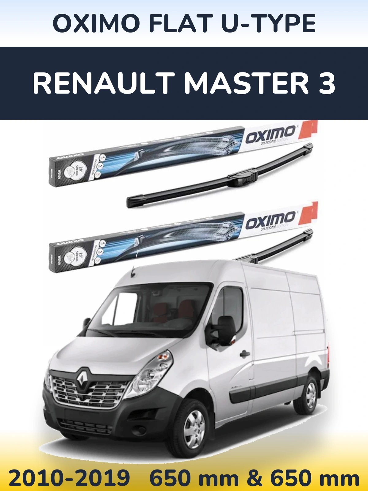 Front wiper blade set Oximo Flat U-type 650 & 650 mm for Renault Master 3 2010-2019