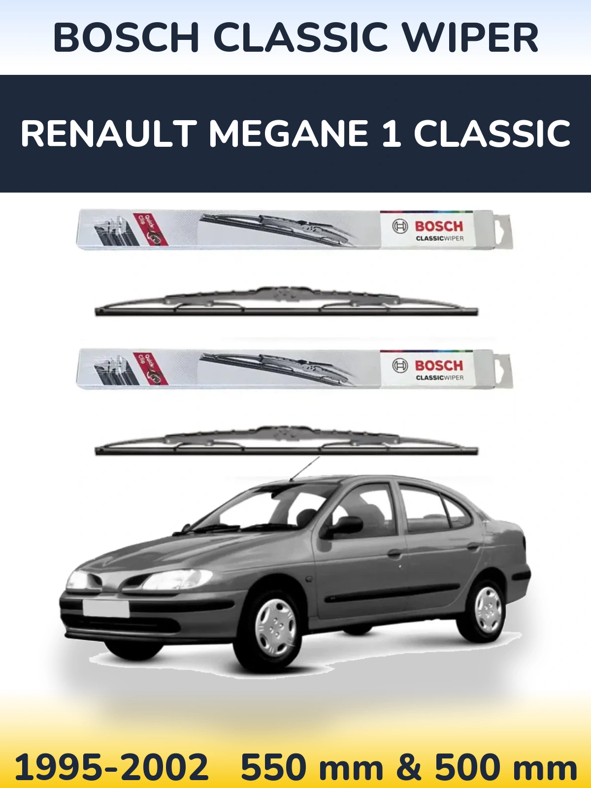 Komplet przednich wycieraczek BOSCH Classic Wiper 550 & 500 mm do Renault Megane 1 Classic 1995-2002