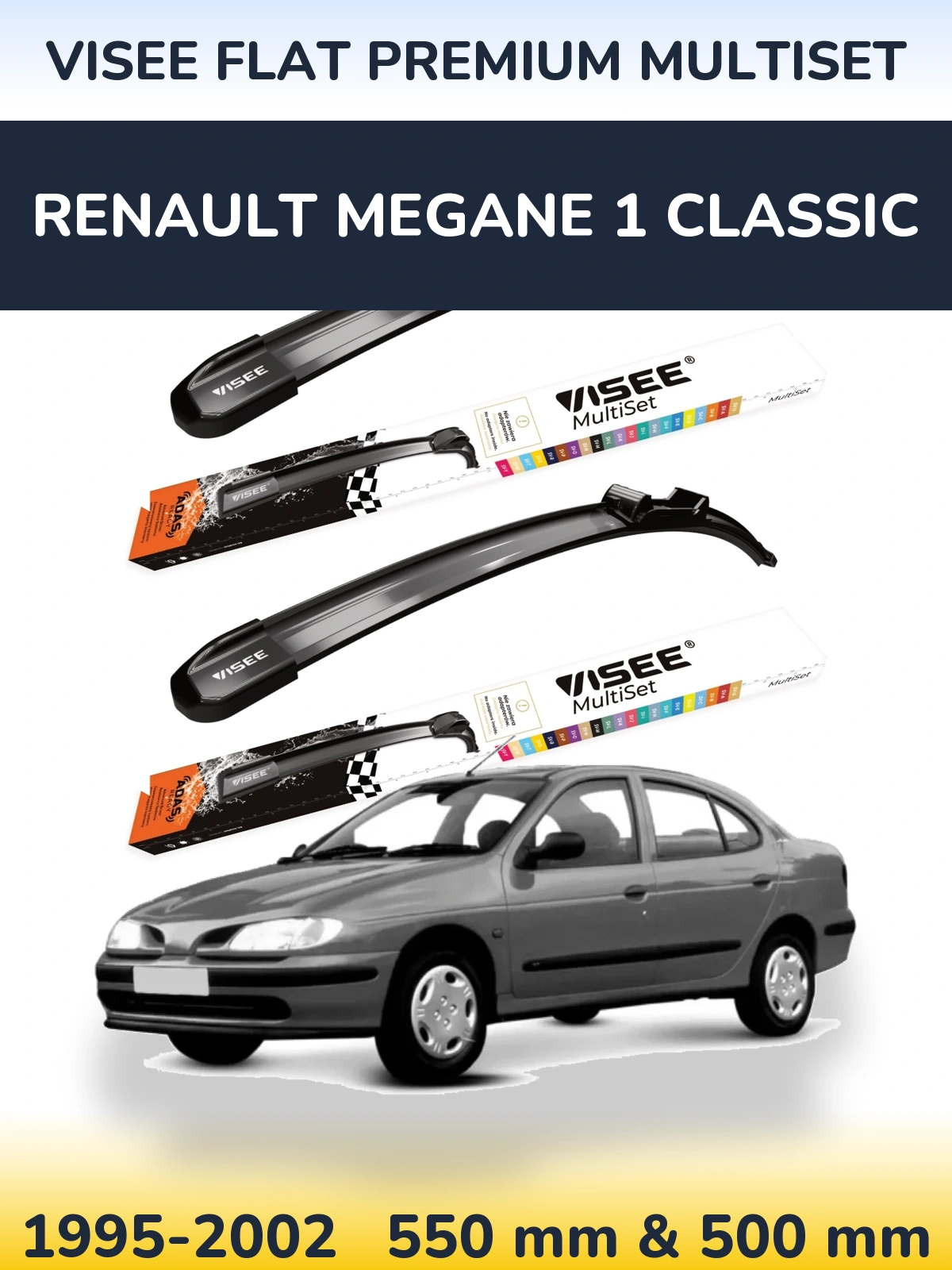 Комплект передніх щіток VISEE FLAT PREMIUM MultiSet 550 & 500 мм для Renault Megane 1 Classic 1995-2002