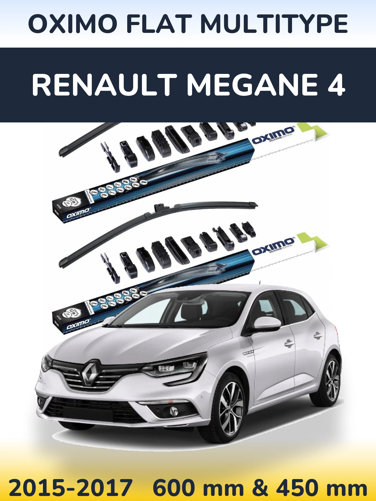 Front wiper blade set Oximo Flat MultiTypee 600 & 450 mm for Renault Megane 4 2015-2017