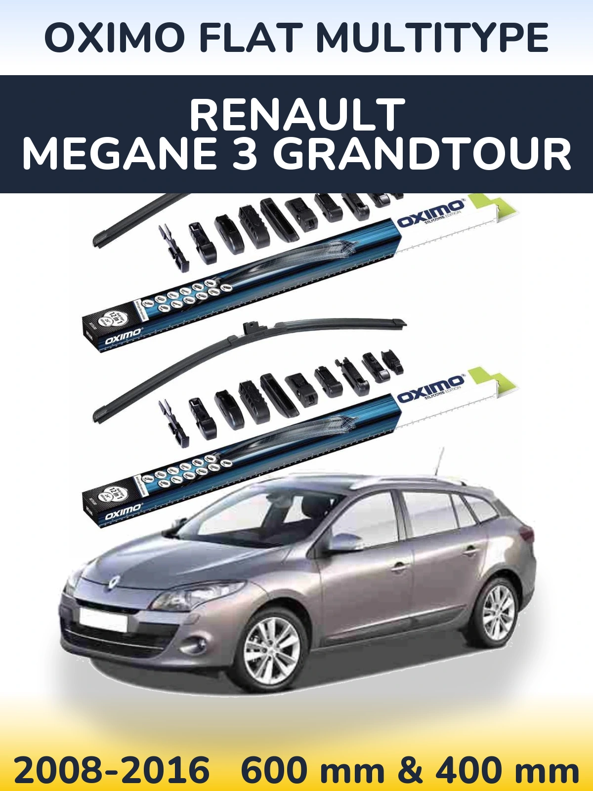 Front wiper blade set Oximo Flat MultiTypee 600 & 400 mm for Renault Megane 3 Grandtour 2008-2016