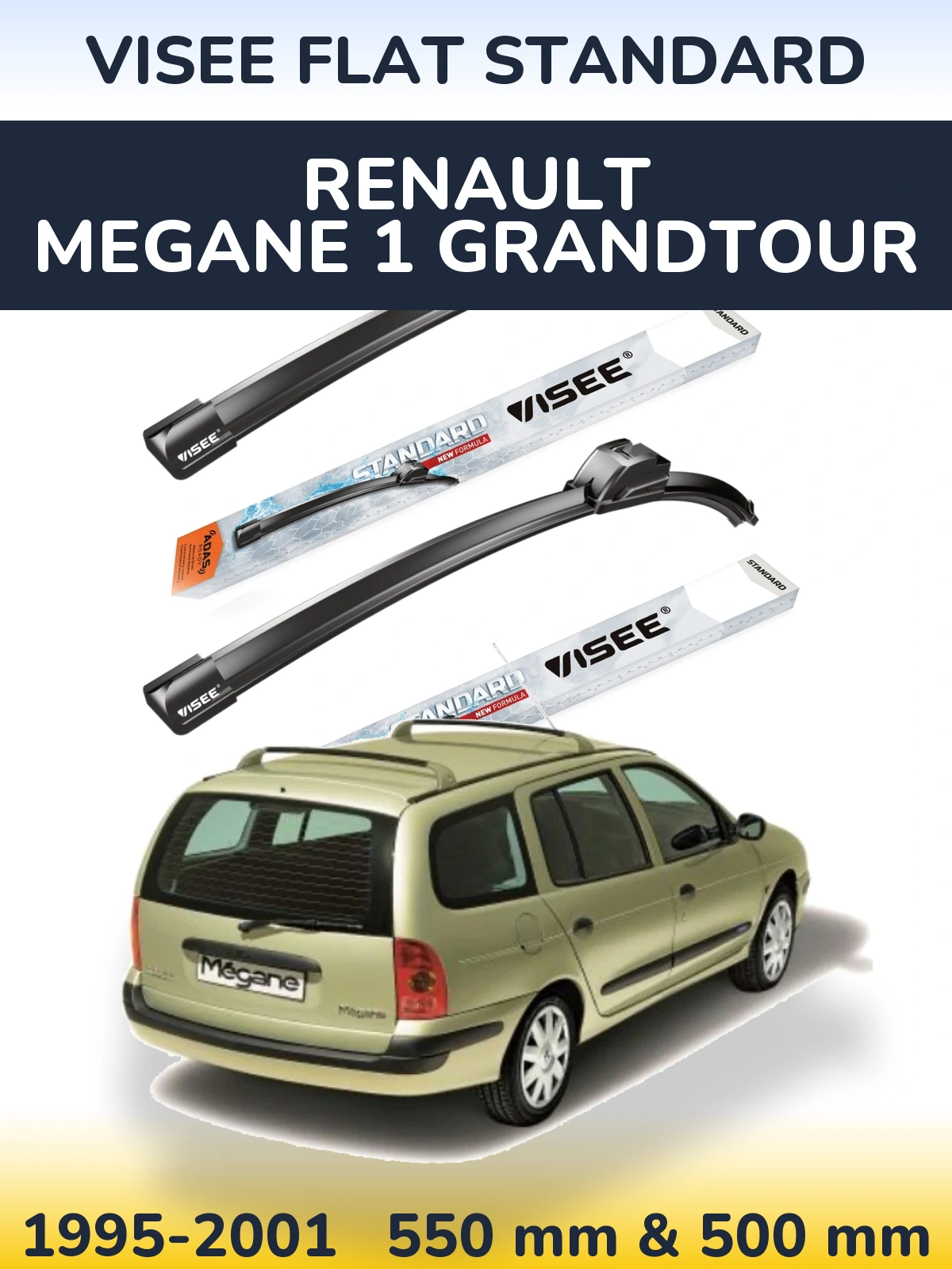 Komplet przednich wycieraczek VISEE FLAT STANDARD 550 & 500 mm do Renault Megane 1 Grandtour 1995-2001