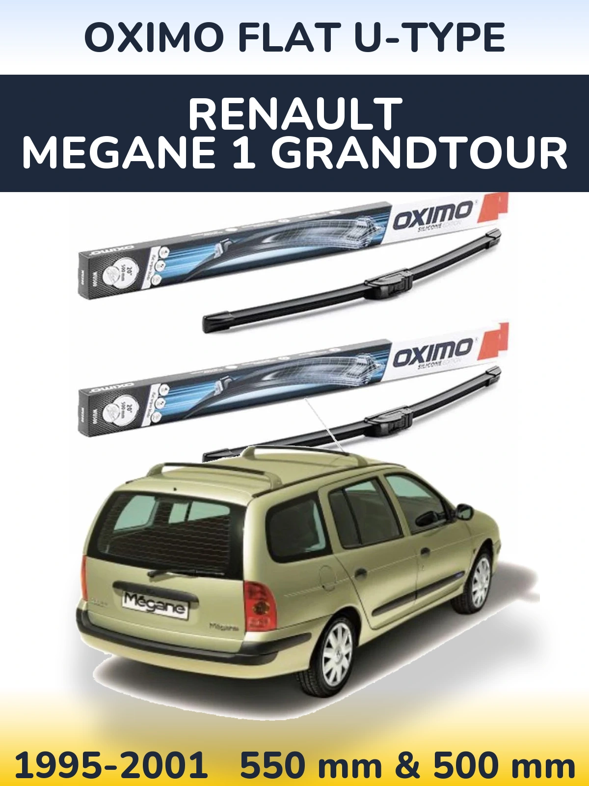 Комплект передних дворников Oximo Flat U-type 550 & 500 мм для Renault Megane 1 Grandtour 1995-2001