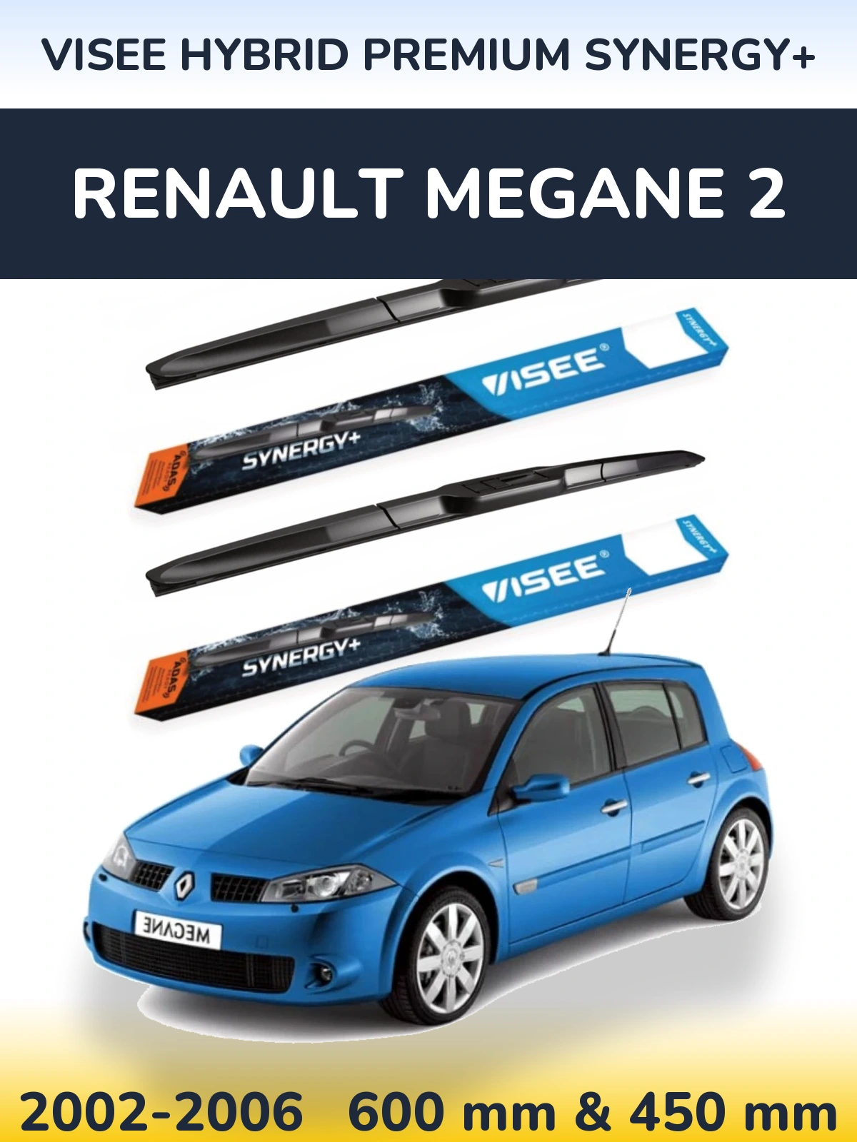 Комплект передних дворников VISEE HYBRID PREMIUM SYNERGY+ 600 & 450 мм для Renault Megane 2 2002-2006