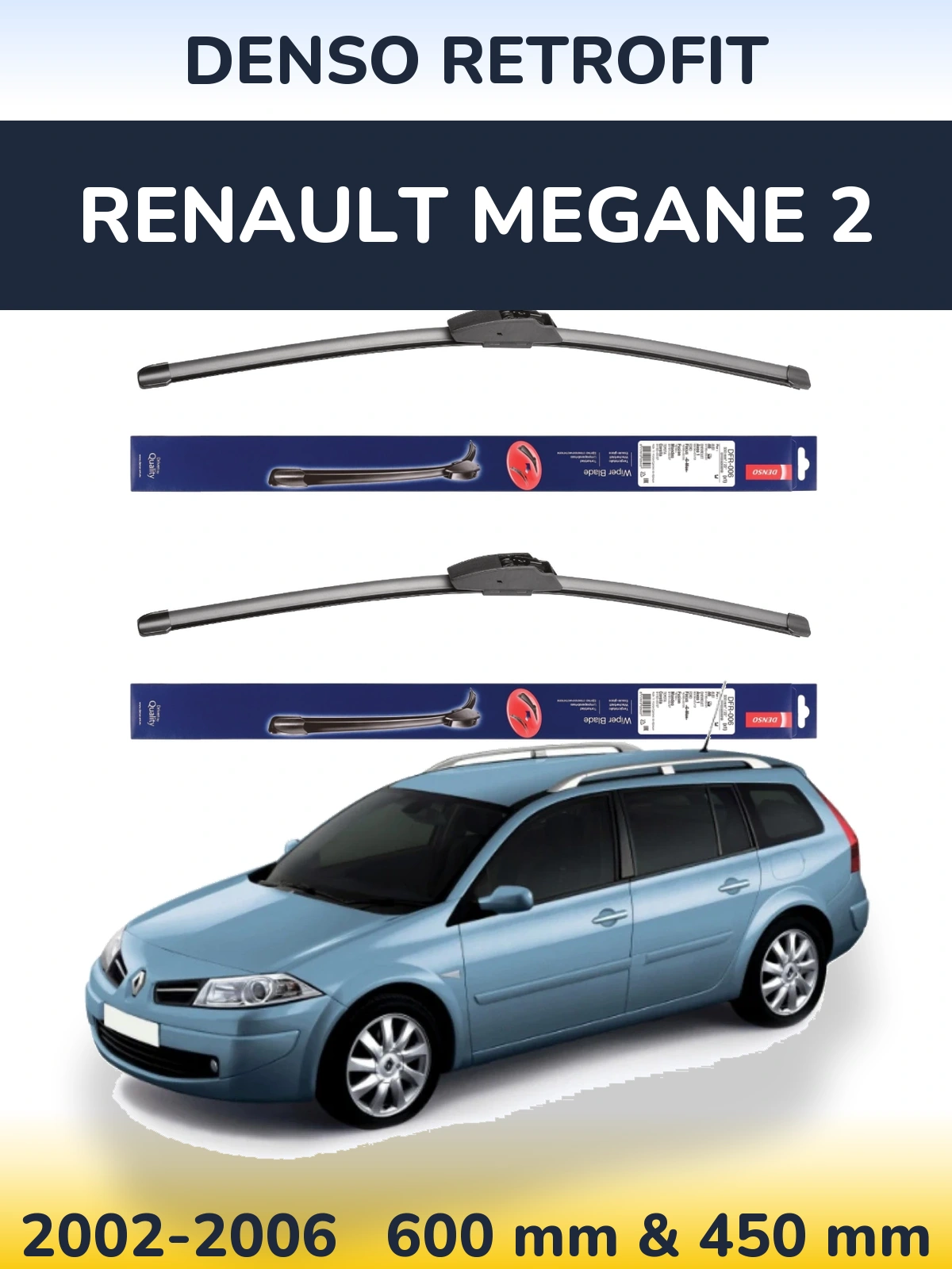 Komplet przednich wycieraczek Denso Retrofit 600 & 450 mm do Renault Megane 2 Grandtour 2002-2006