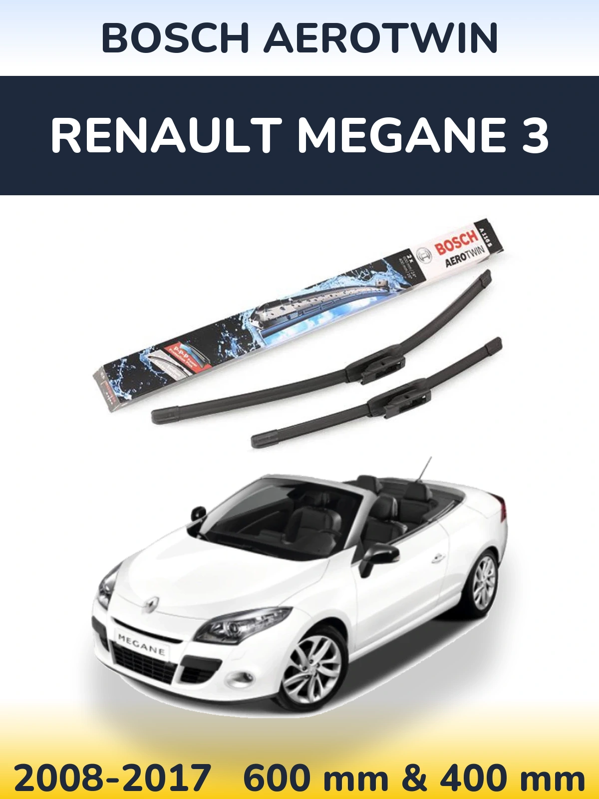 Komplet przednich wycieraczek BOSCH AeroTwin 600 & 400 mm do Renault Megane 3 2008-2017