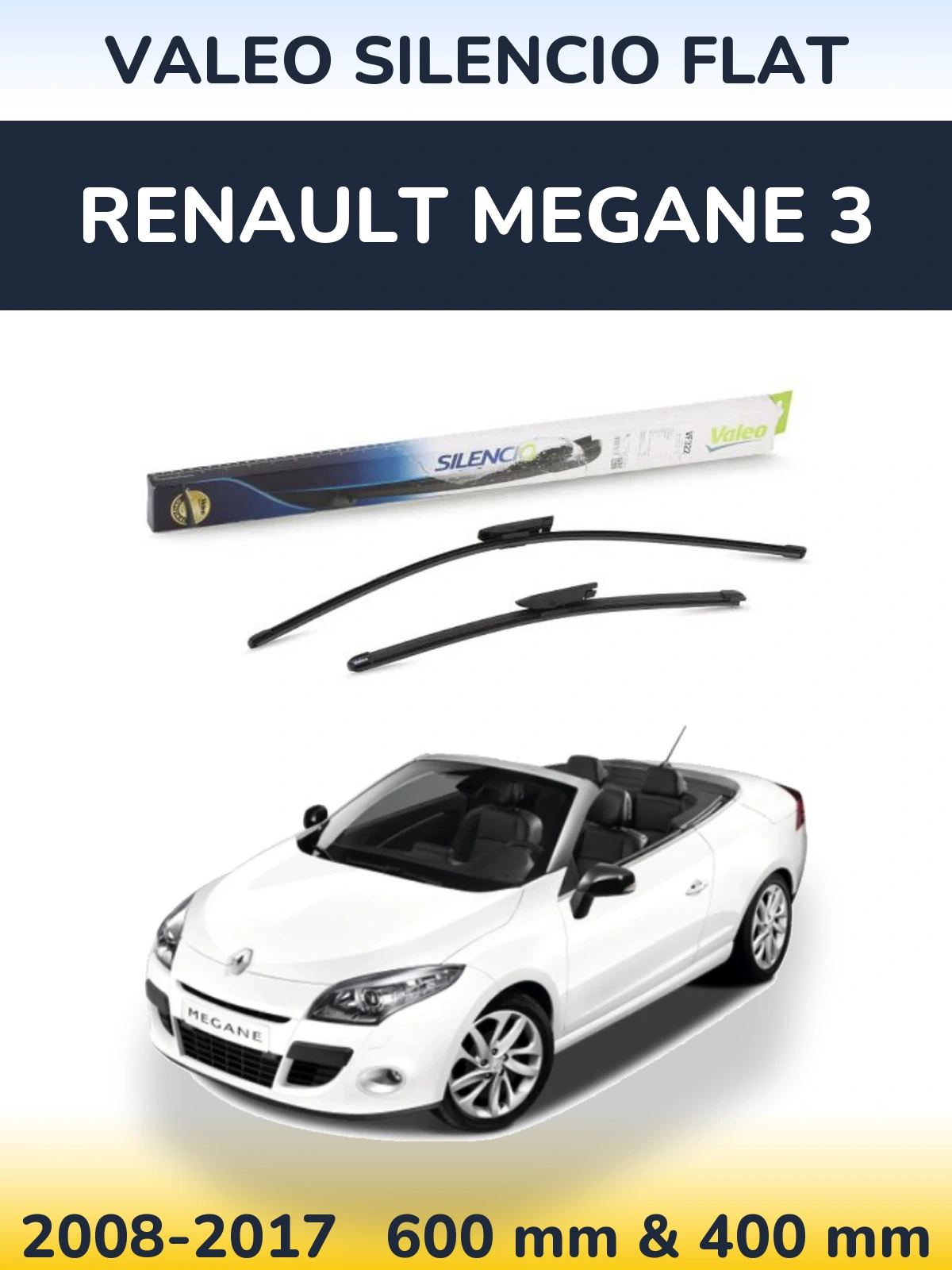 Komplet przednich wycieraczek Valeo Silencio Flat 600 & 400 mm do Renault Megane 3 2008-2017