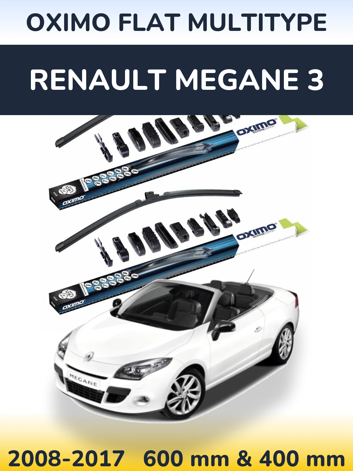 Комплект передних дворников Oximo Flat MultiТипe 600 & 400 мм для Renault Megane 3 2008-2017