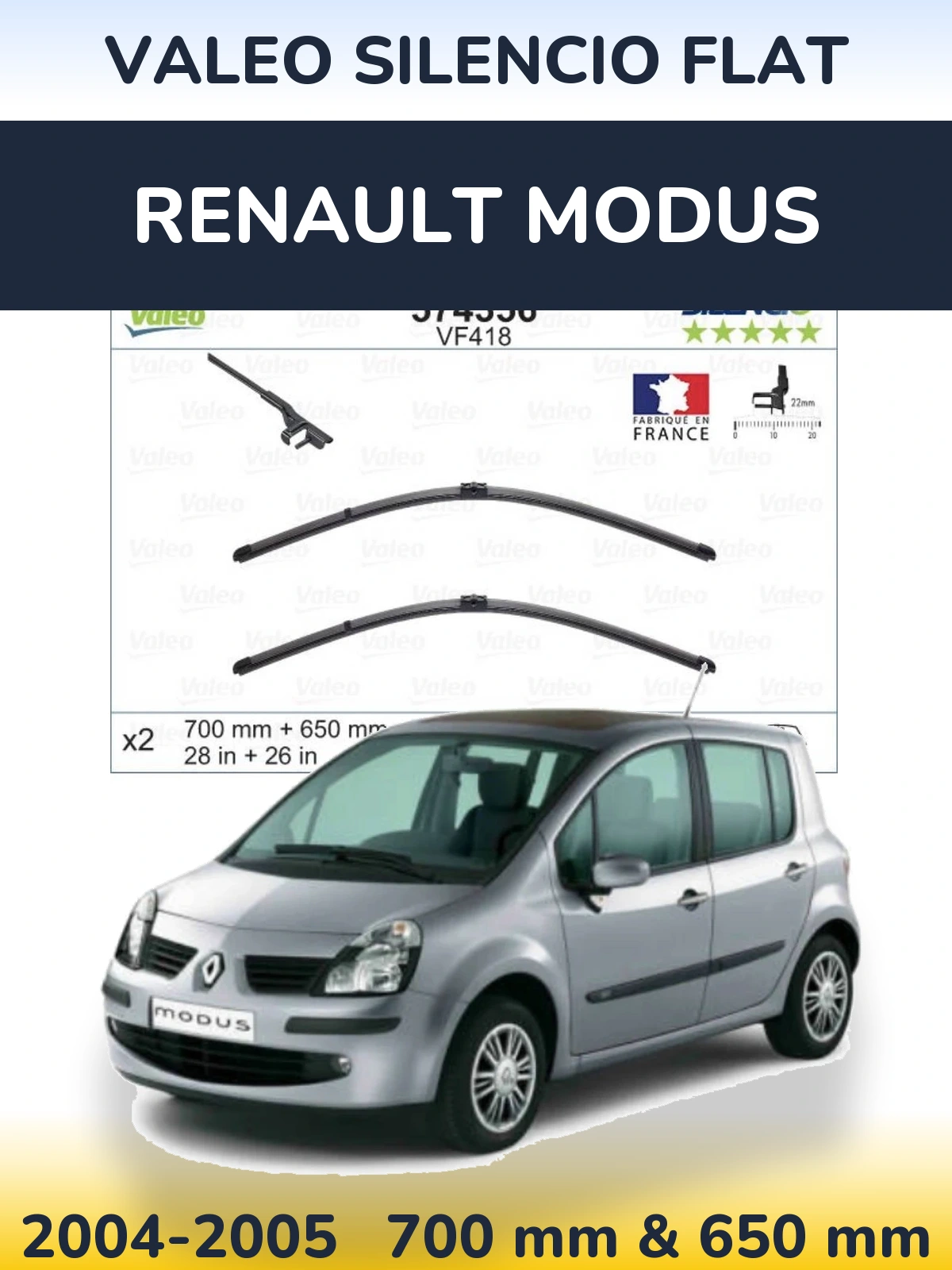 Komplet przednich wycieraczek Valeo Silencio Flat 700 & 650 mm do Renault Modus 2004-2005