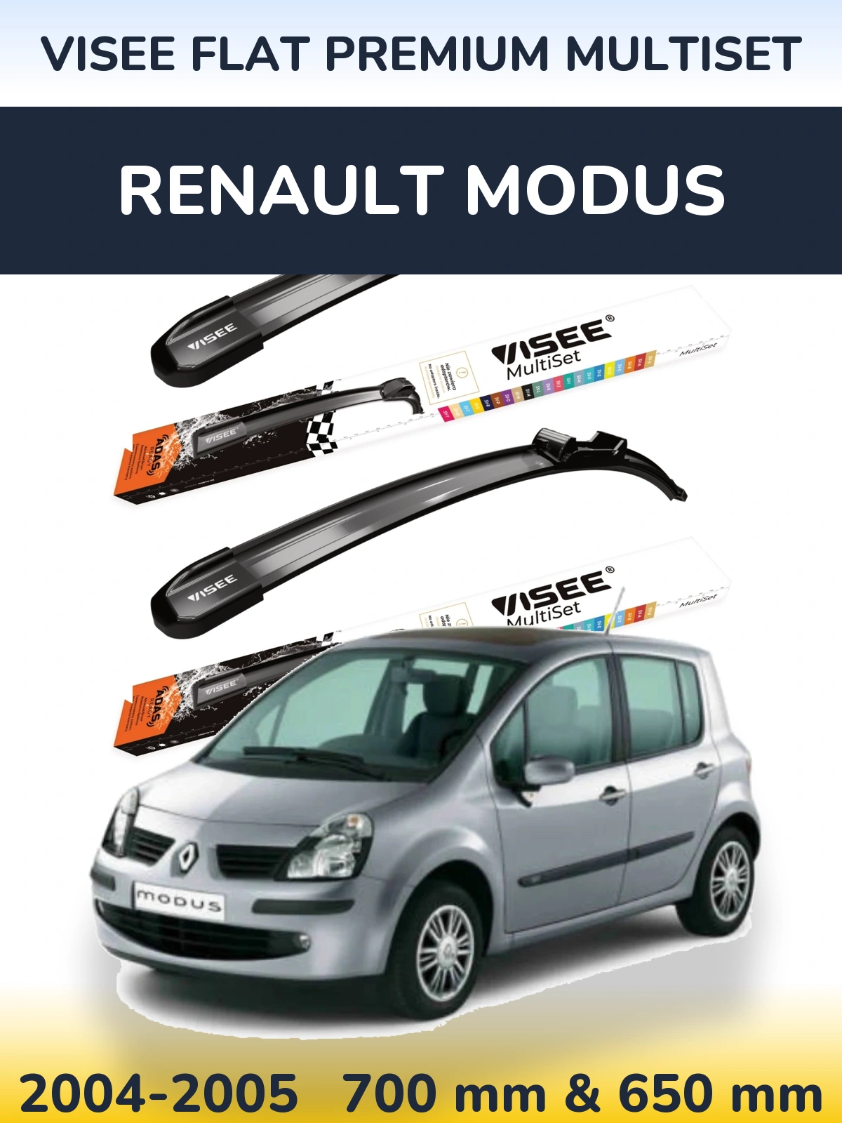 Комплект передних дворников VISEE FLAT PREMIUM MultiSet 700 & 650 мм для Renault Modus 2004-2005