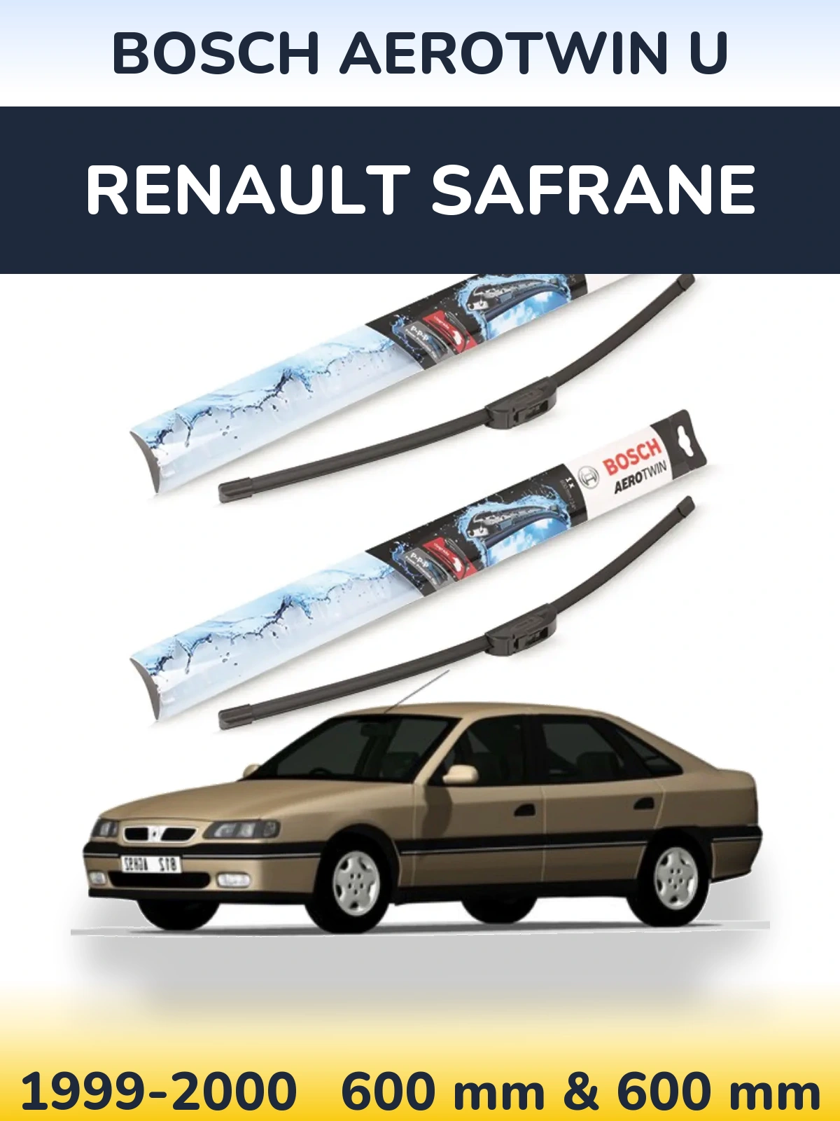 Front wiper blade set BOSCH AeroTwin U 600 & 600 mm for Renault Safrane 1999-2000